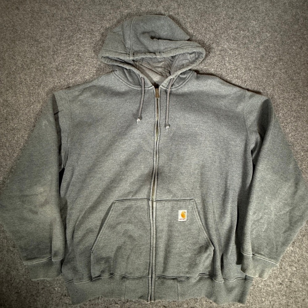 Carhartt Gray Full Zip‎ Hoodie Men's 2XL Y2K Workwear Sweatshirt